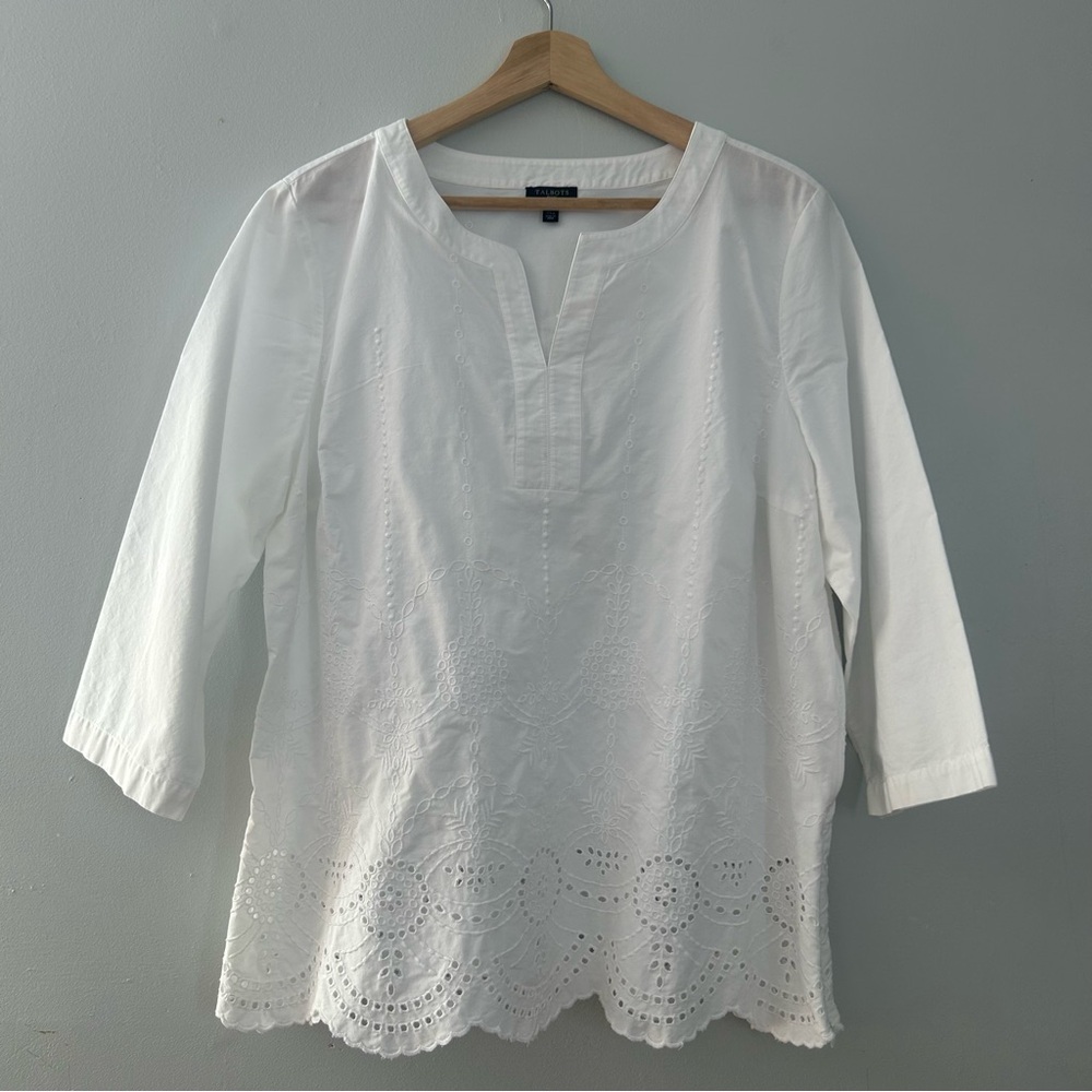 Talbots White EYELET SCALLOP HEM TUNIC XLP